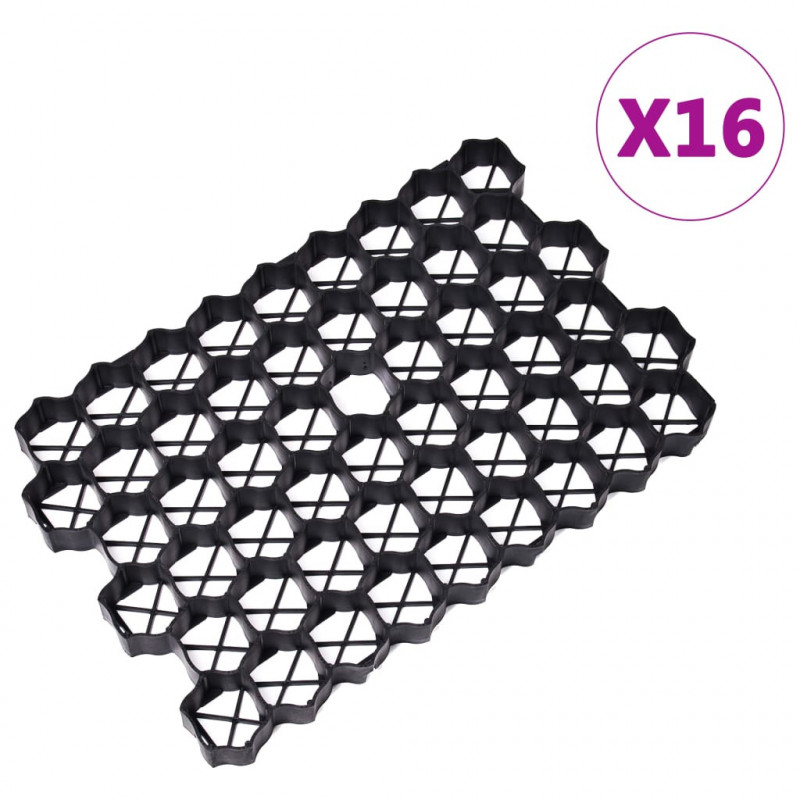 Kratki trawnikowe, 16 szt., czarne, 60x40x3 cm, plastik