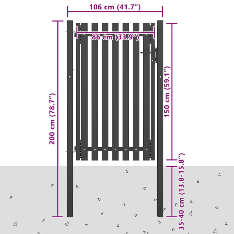 Brama ogrodowa stalowa 100x150 cm antracytowa