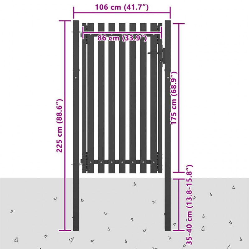 Furtka ogrodzeniowa, stalowa, 1 x 2,25 m, antracytowa