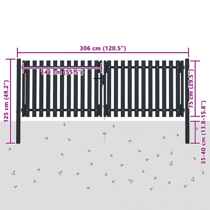 Brama ogrodzeniowa Double Door Fence Fur Steel 300x75 cm Antracyt