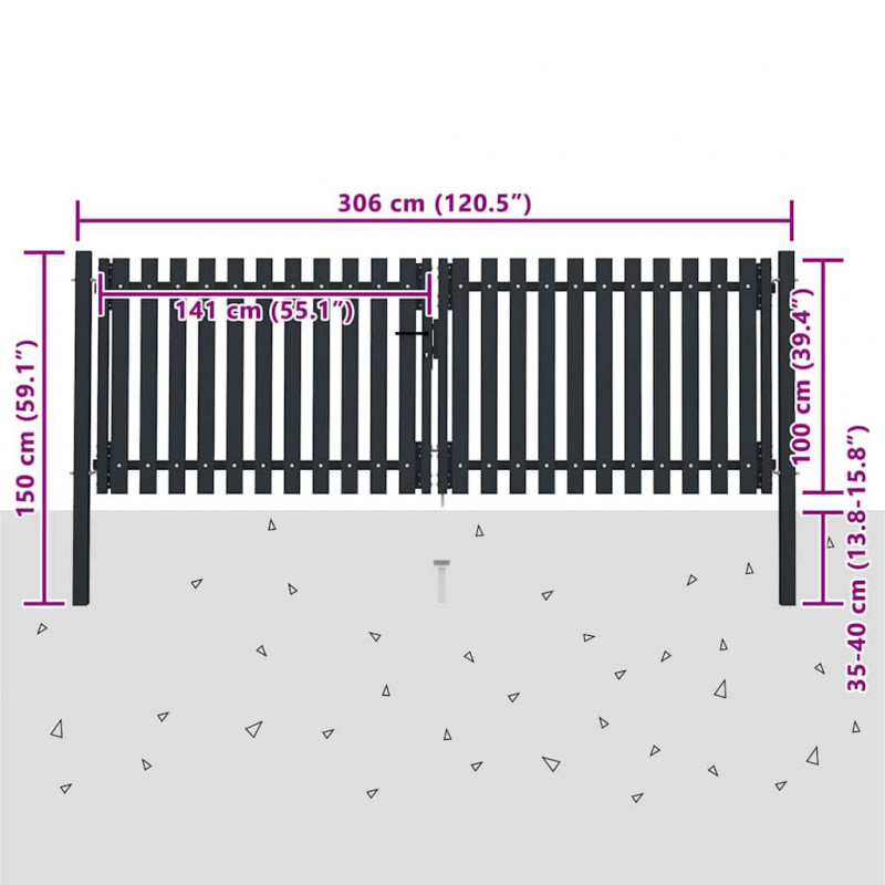 Brama ogrodzeniowa Double Door Fence Fur Steel 300x100 cm Antracyt