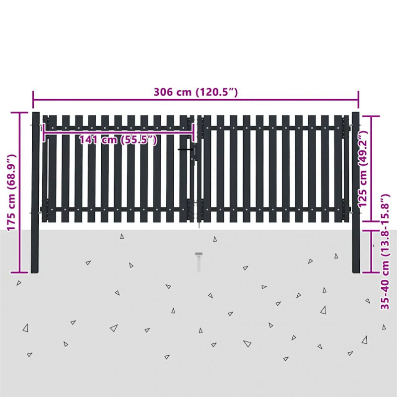 Brama ogrodzeniowa Double Door Fence Fur Steel 300x125 cm Antracyt