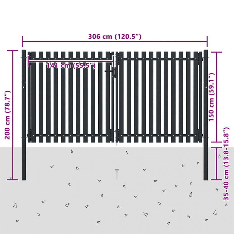 Brama ogrodzeniowa Double Door Fence Fur Steel 300x150 cm Antracyt