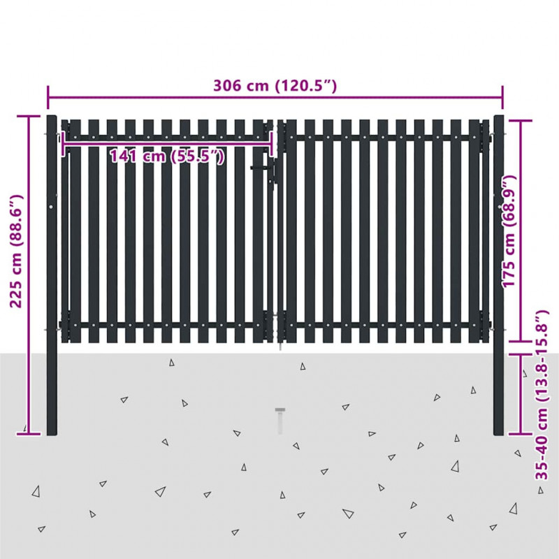 Brama ogrodzeniowa Double Door Fence Fur Steel 300x175 cm Antracyt