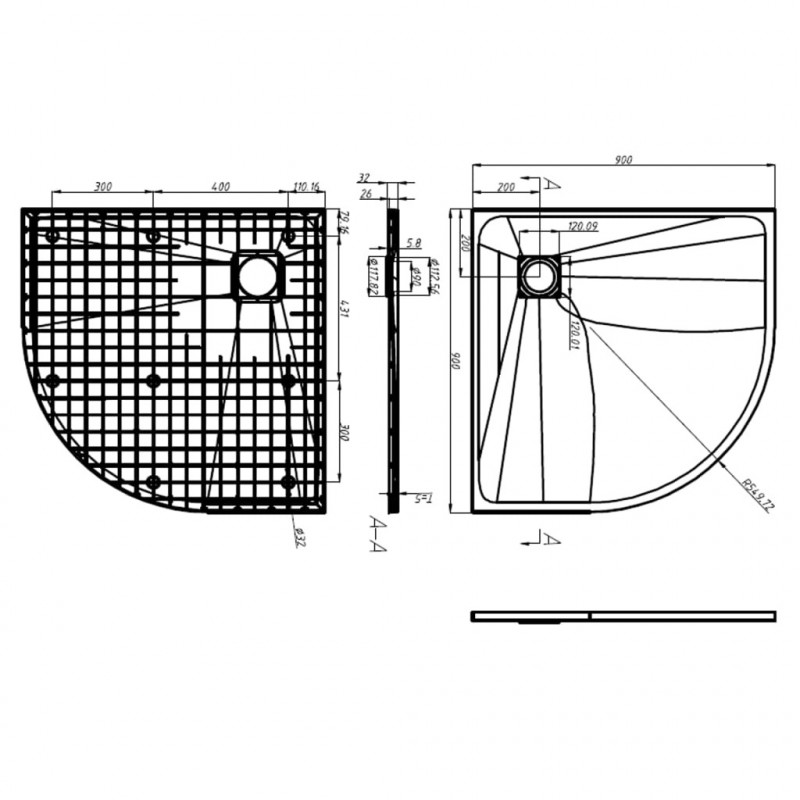 Brodzik prysznicowy, SMC, biały, 90 x 90 cm