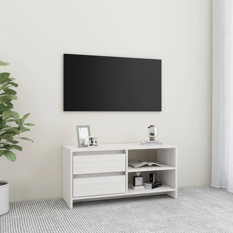 Szafka pod telewizor, biała, 80x31x39 cm, lite drewno sosnowe