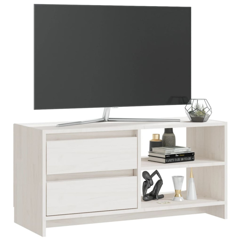Szafka pod telewizor, biała, 80x31x39 cm, lite drewno sosnowe