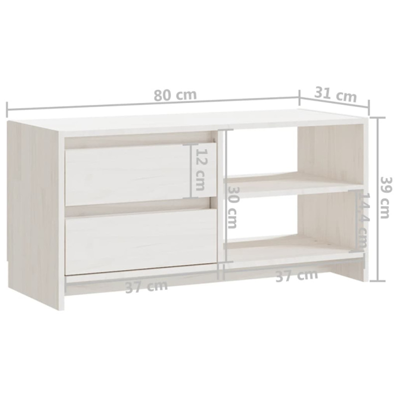 Szafka pod telewizor, biała, 80x31x39 cm, lite drewno sosnowe