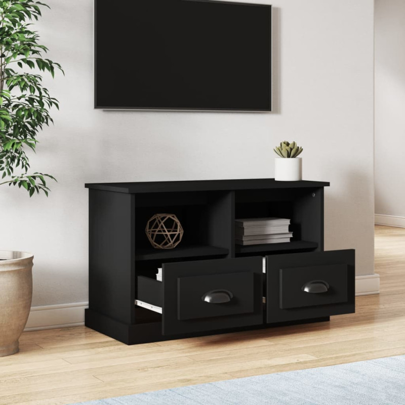 Szafka pod TV, czarna, 80x35x50 cm, materiał drewnopochodny