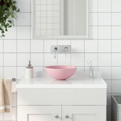 Umywalka łazienkowa, ceramiczna, matowy róż, okrągła