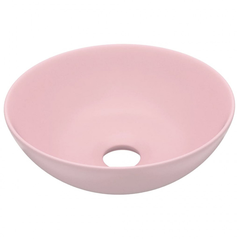 Umywalka łazienkowa, ceramiczna, matowy róż, okrągła