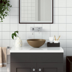 Umywalka łazienkowa, ceramiczna, matowa kremowa, okrągła
