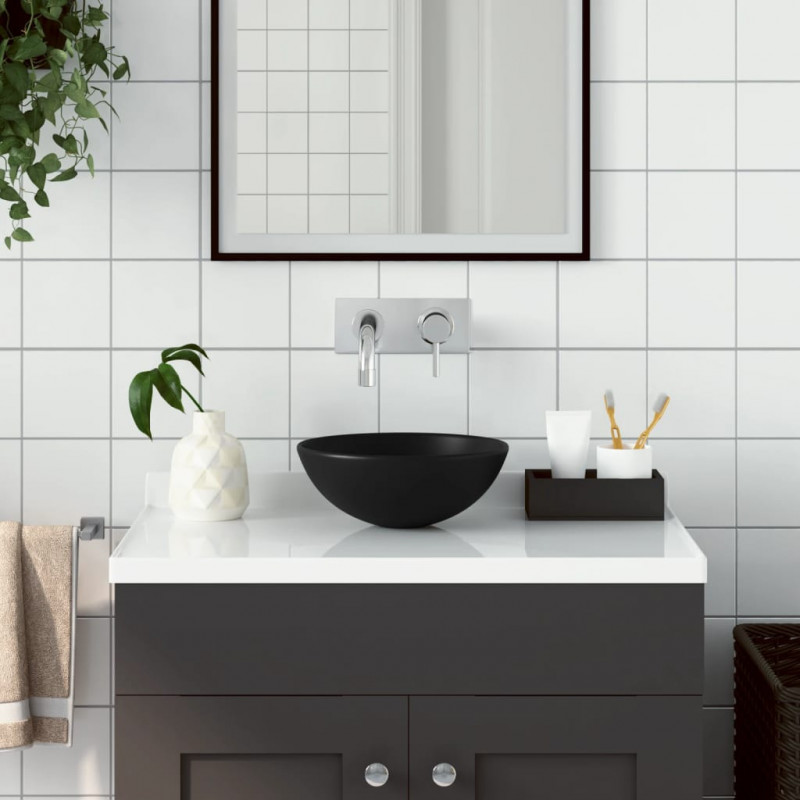 Umywalka łazienkowa, ceramiczna, matowa czerń, okrągła