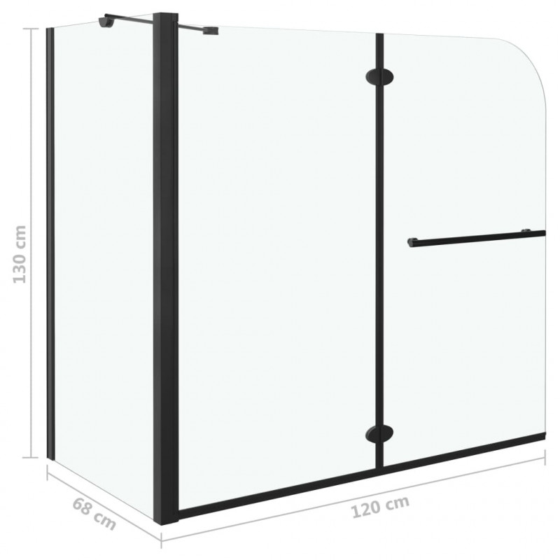 Podwójnie składany parawan na wannę, ESG, 120x68x130 cm, czarny