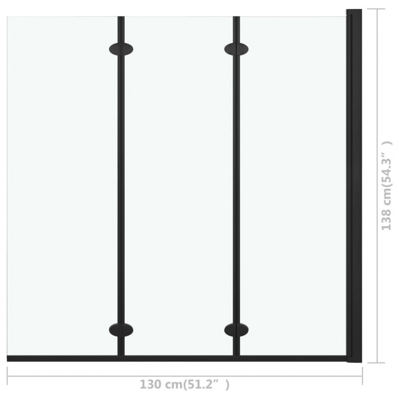 Składany parawan nawannowy, 3 panele, ESG, 130x138 cm, czarny