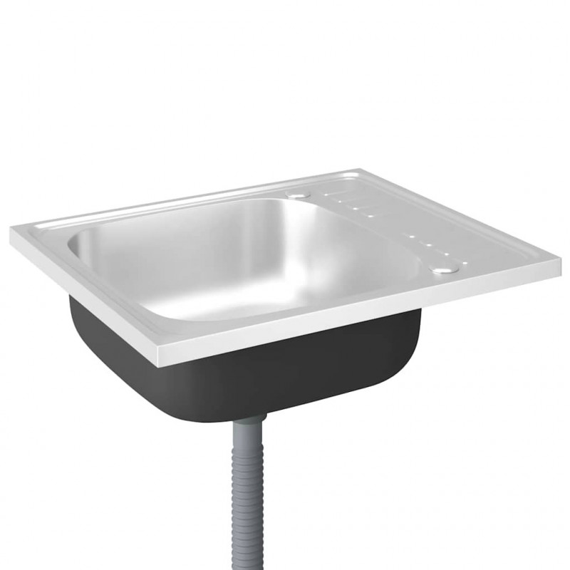 Zlew kuchenny z ociekaczem, srebrny, 600x500x155 mm, stal