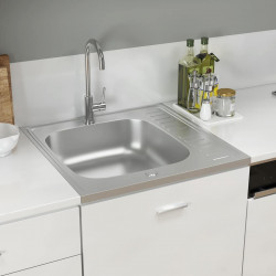 Zlew kuchenny z ociekaczem, srebrny, 600x600x155 mm, stal