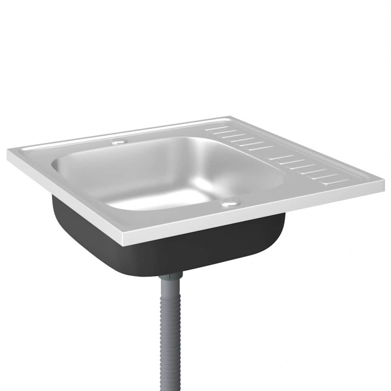 Zlew kuchenny z ociekaczem, srebrny, 600x600x155 mm, stal