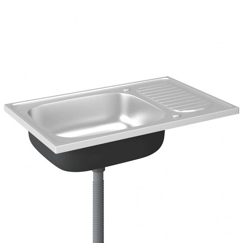Zlew kuchenny z ociekaczem, srebrny, 800x500x155 mm, stal