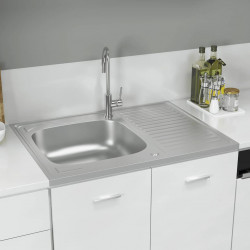 Zlew kuchenny z ociekaczem, srebrny, 800x600x155 mm, stal