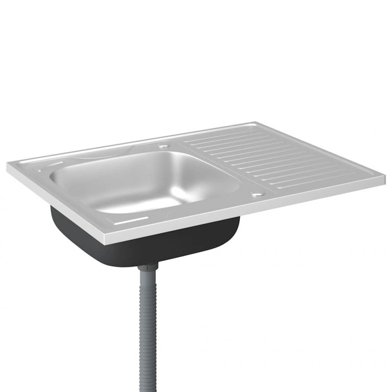 Zlew kuchenny z ociekaczem, srebrny, 800x600x155 mm, stal