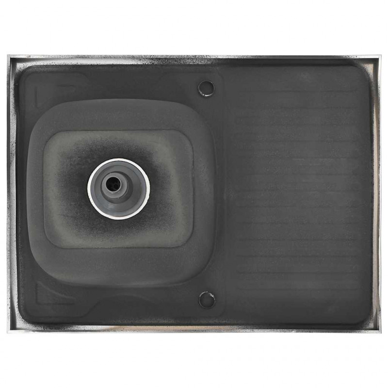 Zlew kuchenny z ociekaczem, srebrny, 800x600x155 mm, stal