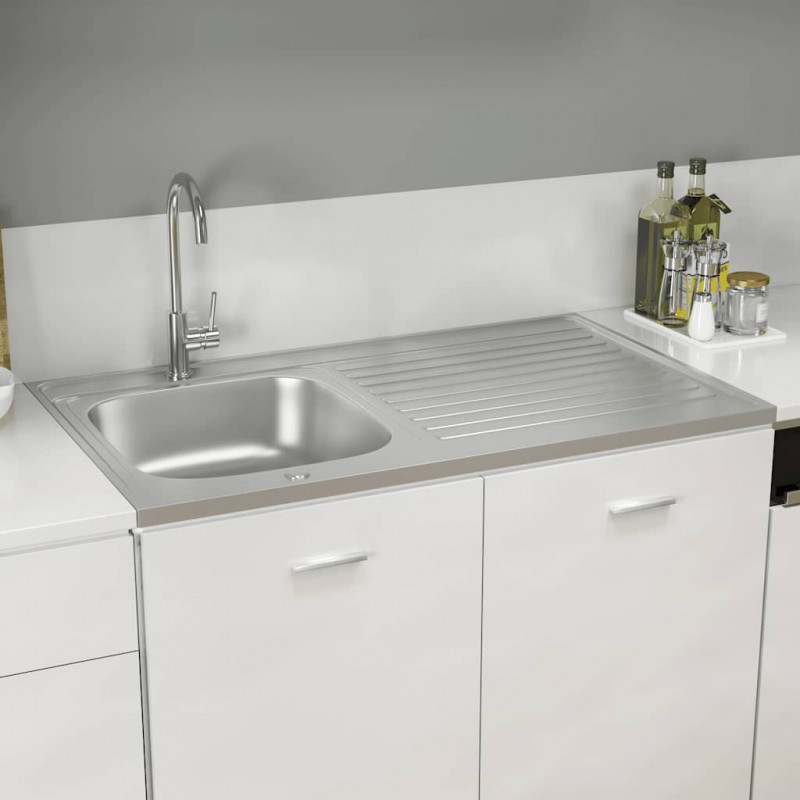 Zlew kuchenny z ociekaczem, srebrny, 1000x600x155 mm, stal