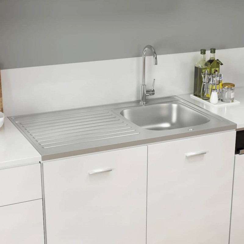 Zlew kuchenny z ociekaczem, srebrny, 1000x600x155 mm, stal
