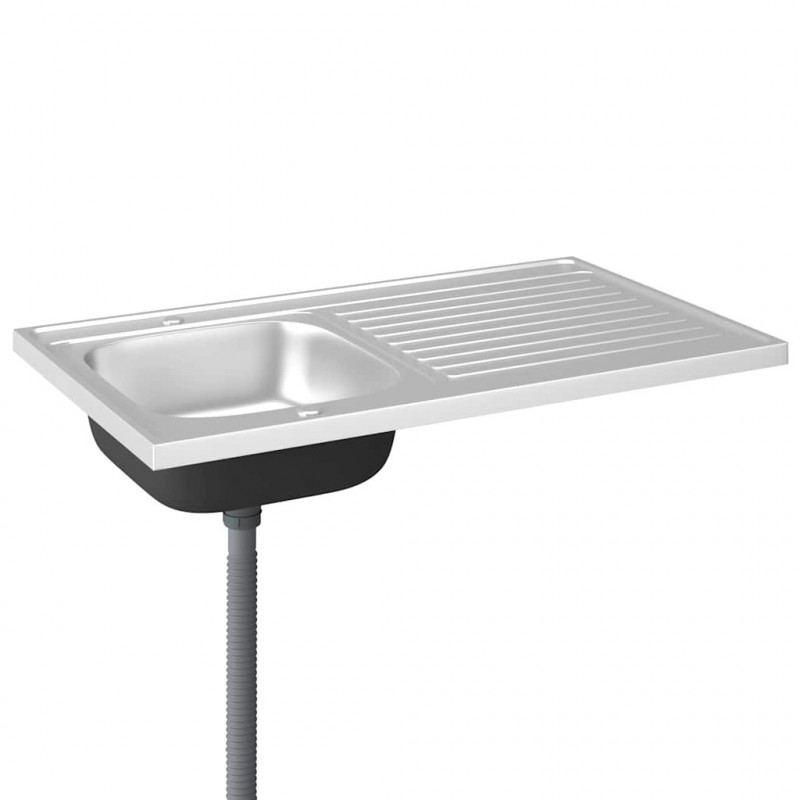 Zlew kuchenny z ociekaczem, srebrny, 1000x600x155 mm, stal
