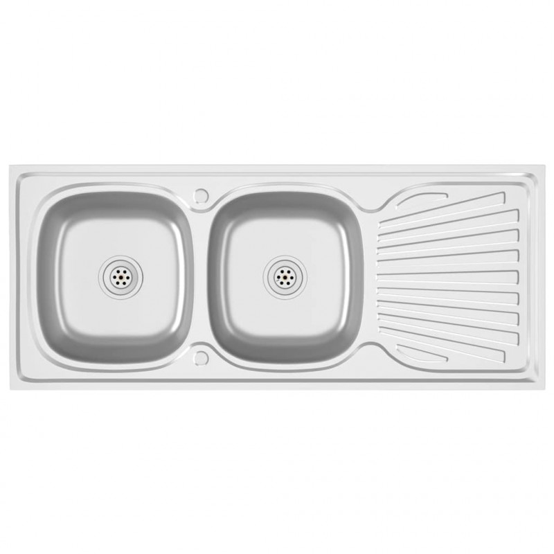 Zlew kuchenny dwukomorowy, srebrny, 1200x500x155 mm, stal