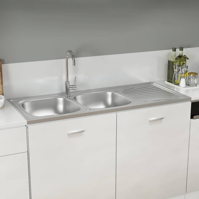 Zlew kuchenny dwukomorowy, srebrny, 1200x600x155 mm, stal