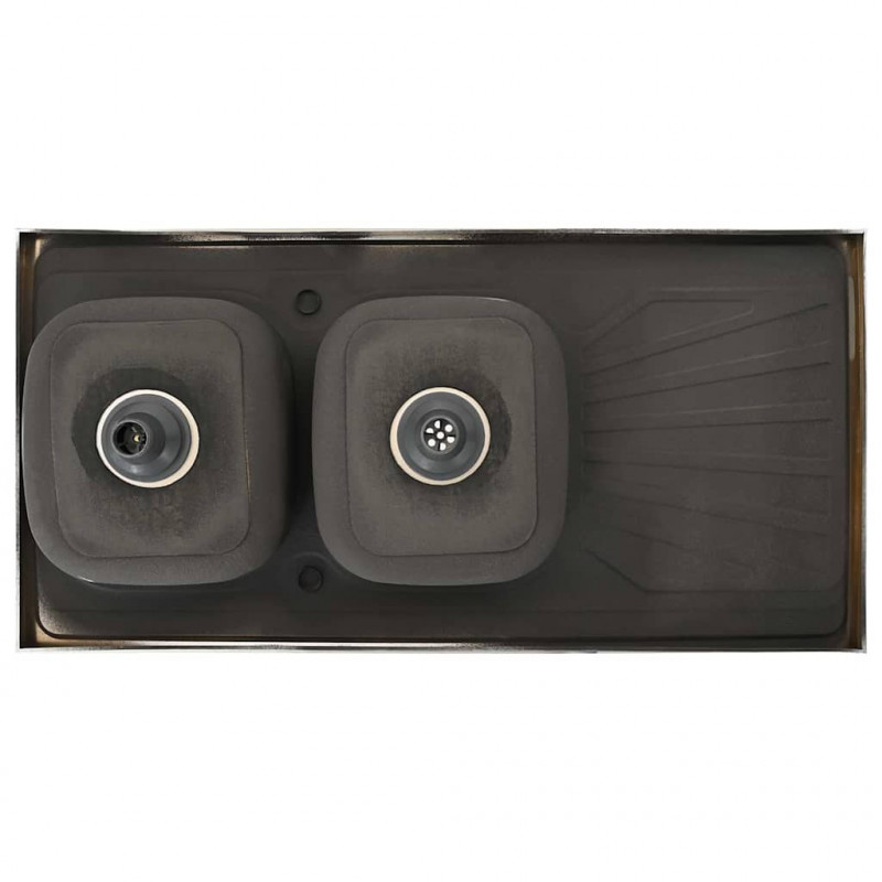 Zlew kuchenny dwukomorowy, srebrny, 1200x600x155 mm, stal