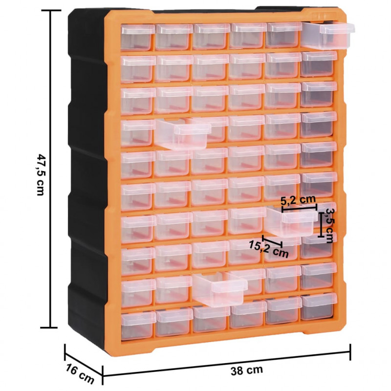 Organizer z 60 szufladkami, 38x16x47,5 cm