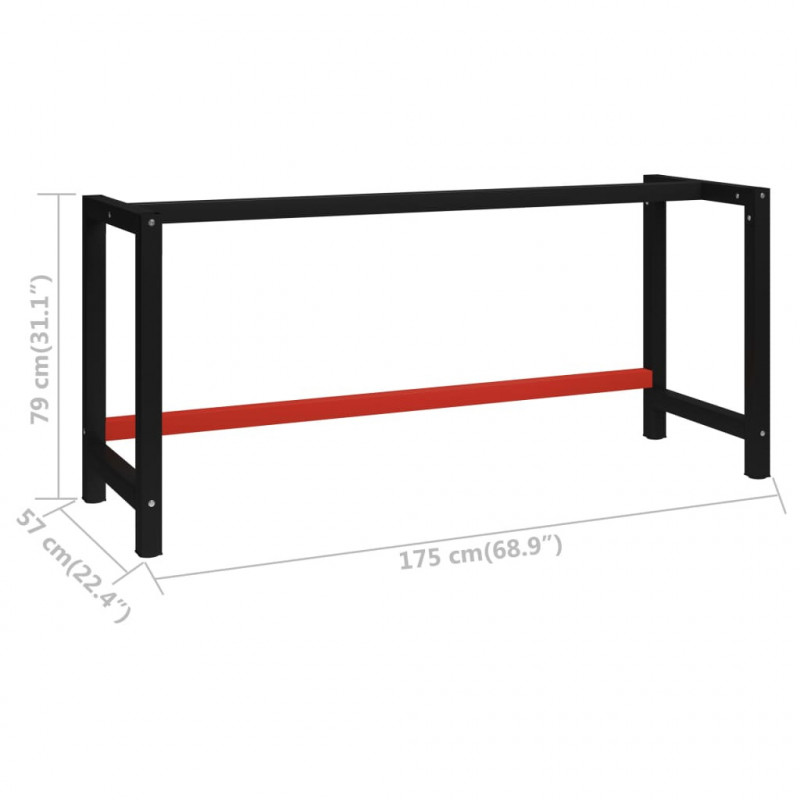 Metalowa rama pod blat roboczy, 175x57x79 cm, czarno-czerwona