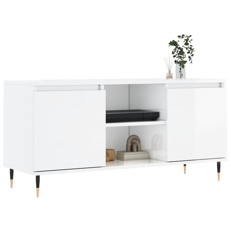 Szafka pod TV, biała, wysoki połysk, 104x35x50 cm
