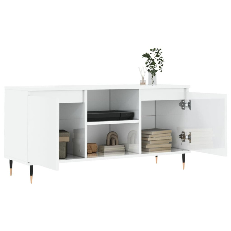 Szafka pod TV, biała, wysoki połysk, 104x35x50 cm