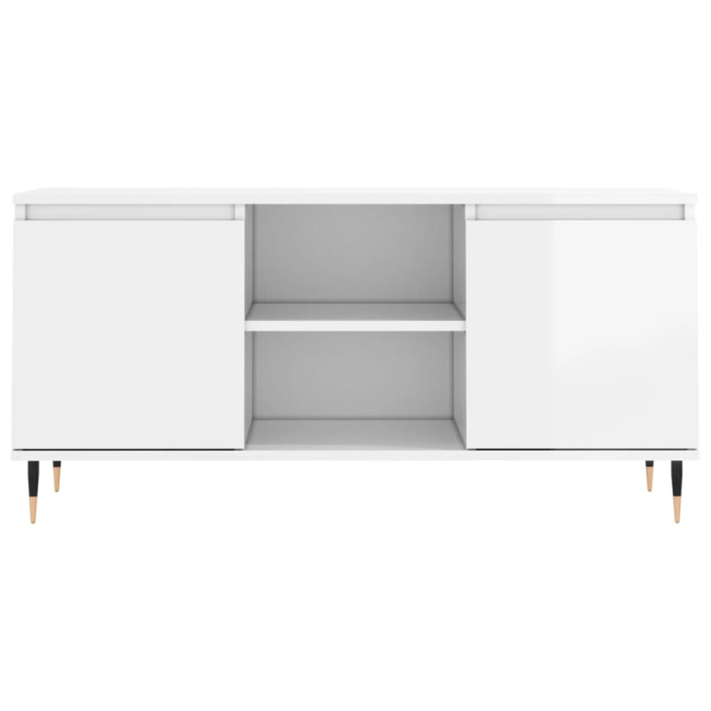 Szafka pod TV, biała, wysoki połysk, 104x35x50 cm