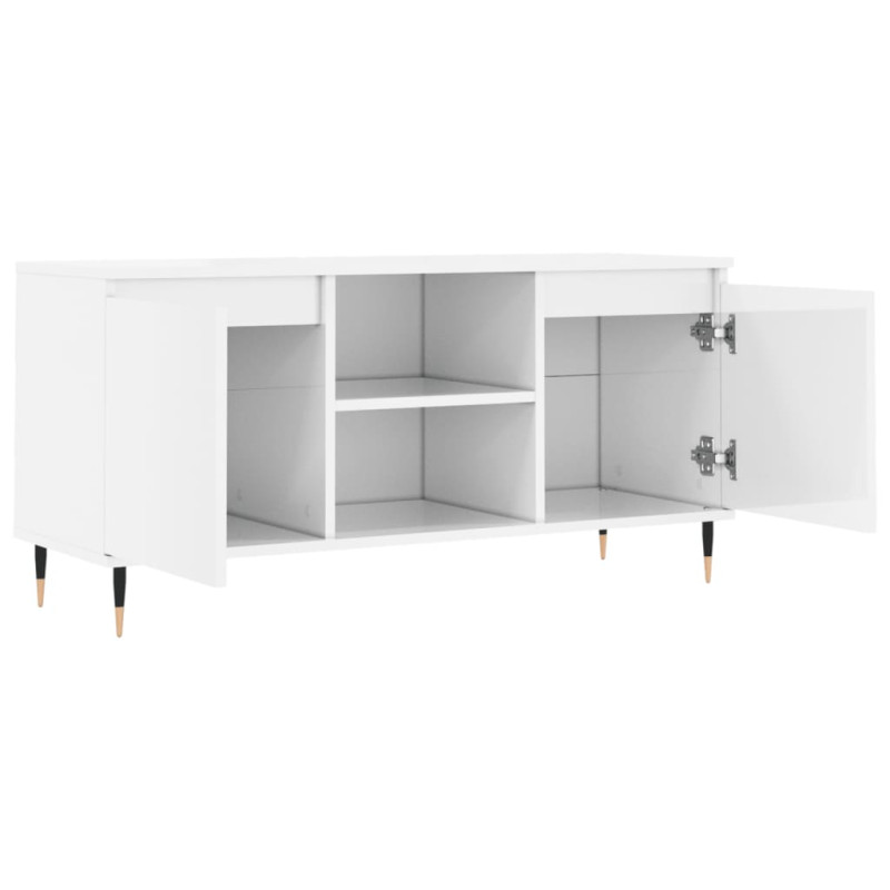 Szafka pod TV, biała, wysoki połysk, 104x35x50 cm