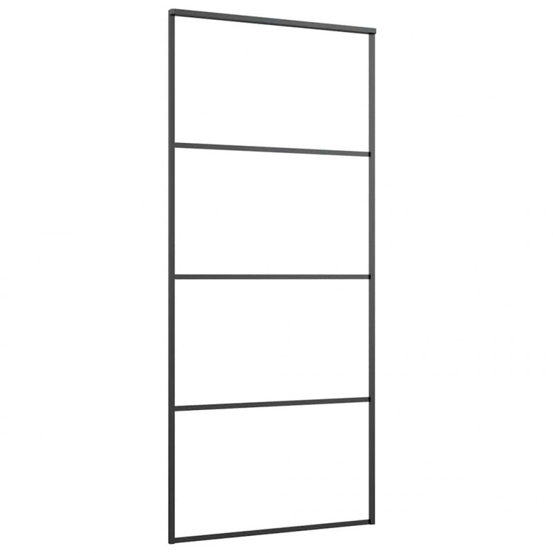 Drzwi przesuwne, aluminium i szkło ESG, 90x205 cm, czarne