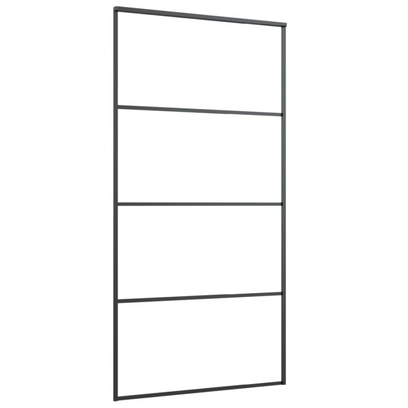 Drzwi przesuwne, aluminium i szkło ESG, 102,5x205 cm, czarne