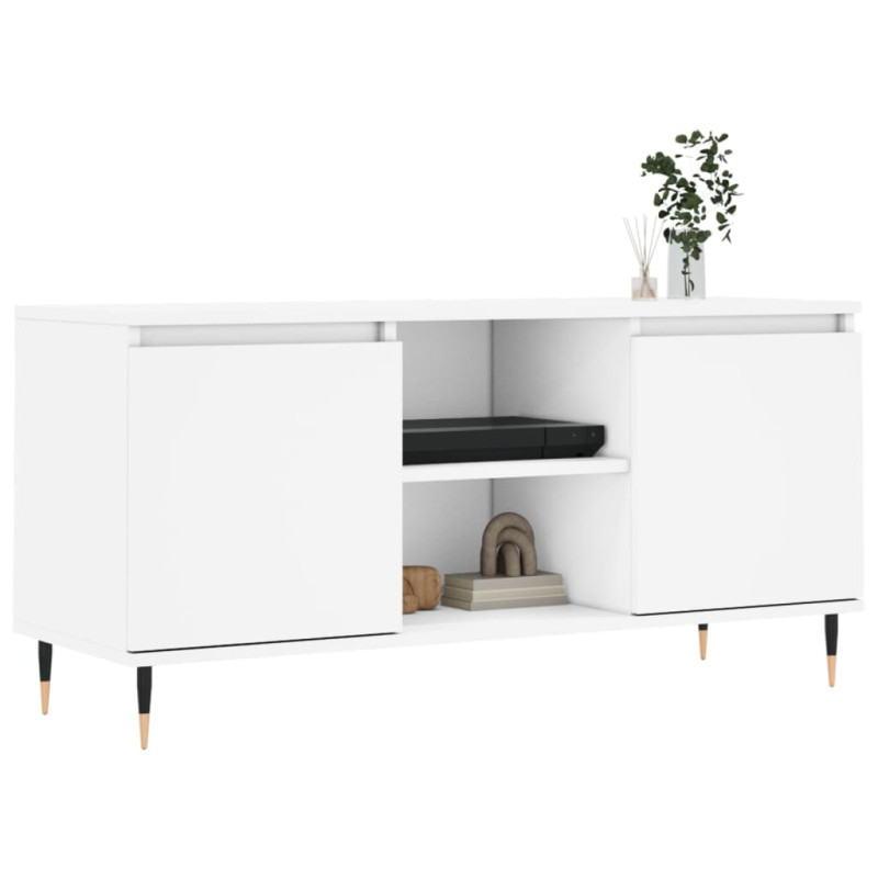 Szafka pod TV, biała, 104x35x50 cm, materiał drewnopochodny
