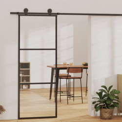 Drzwi przesuwne 3-panele, szkło ESG i aluminium, 76x205 cm, czarne