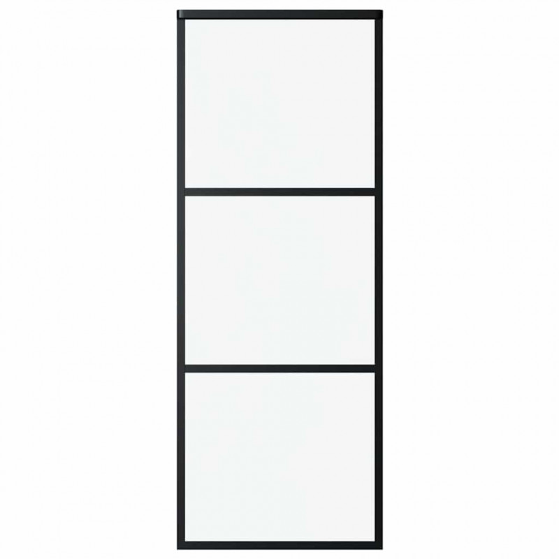 Drzwi przesuwne 3-panele, szkło ESG i aluminium, 76x205 cm, czarne