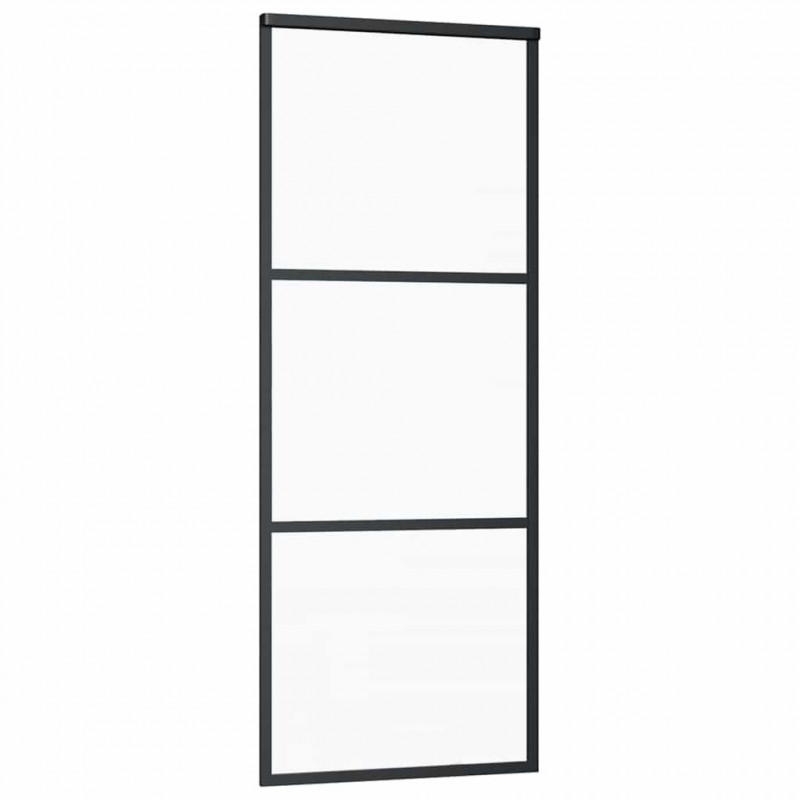 Drzwi przesuwne 3-panele, szkło ESG i aluminium, 76x205 cm, czarne