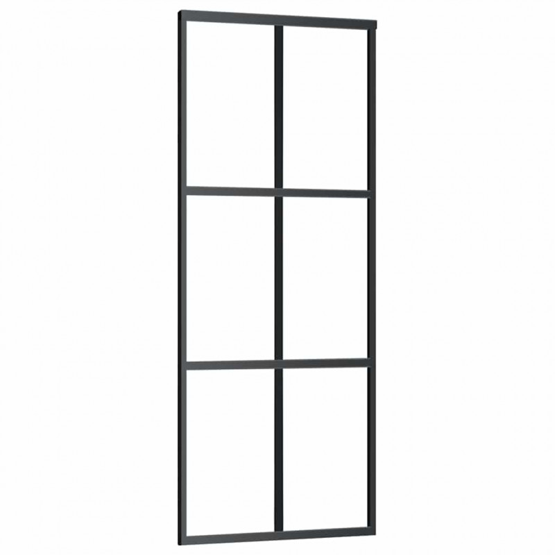Drzwi przesuwne, szkło ESG i aluminium, 76x205 cm, czarne