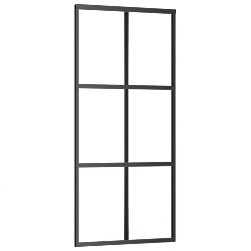 Drzwi przesuwne, szkło ESG i aluminium, 90x205 cm, czarne