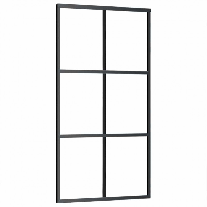 Drzwi przesuwne, szkło ESG i aluminium, 102x205 cm, czarne