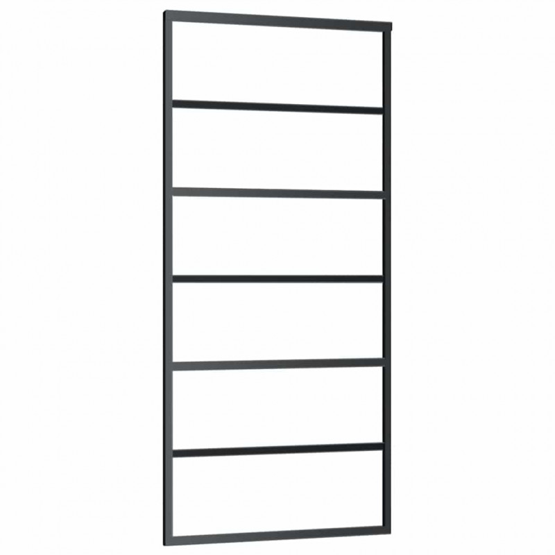 Drzwi przesuwne, szkło ESG i aluminium, 90x205 cm, czarne