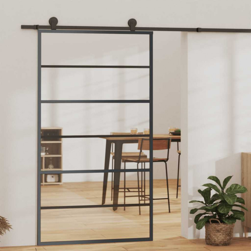 Drzwi przesuwne, szkło ESG i aluminium, 102x205 cm, czarne