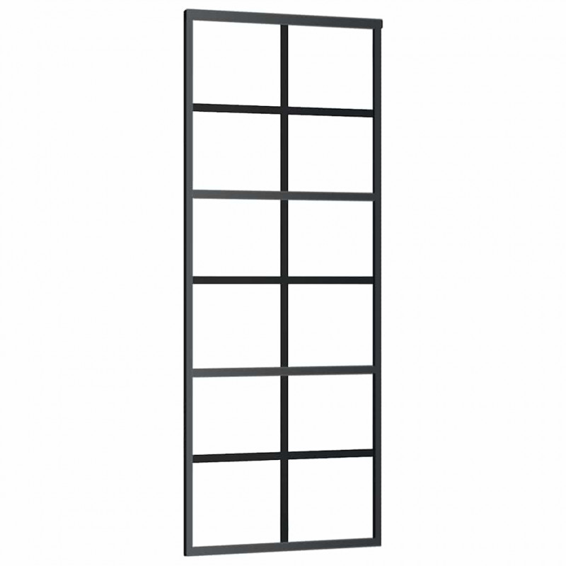 Drzwi przesuwne, szkło ESG i aluminium, 76x205 cm, czarne